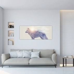 Tablou - Lupul arctic oglindit în peisaj sălbatic (120x50 cm)