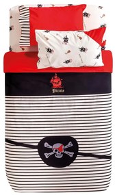 Set lenjerie pat copii cu husa pilota 4 piese , tematica pirati, 100% bumbac, 160x220 cm