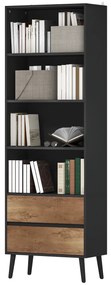 HOMCOM Bibliotecă mobilier de depozitare cu 4 compartimente deschise și 2 sertare, 60 x 30 x 179 cm, gri | Aosom Romania