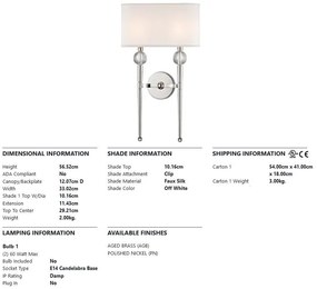 Aplica de perete design clasic ROCKLAND nichel lucios, cu 2 surse de lumina