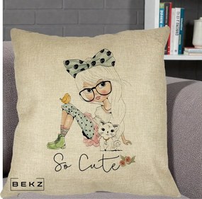 Perna Decorativa So Cute Fata Fashion, 40x40 cm, Crem, Husa Detasabila, Perna Inclusa, BEKZ®