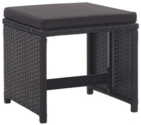Set mobilier de exterior cu perne, 15 piese, negru, poliratan Negru, 10x fotoliu + 4x suport pentru picioare + masa, 1