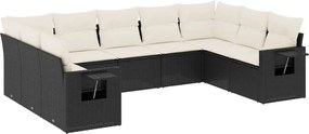 vidaXL Set mobilier de grădină cu perne, 9 piese, negru, poliratan