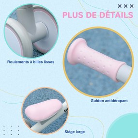 AIYAPLAY Bicicletă de echilibru pentru copii 4 roți șa reglabilă, ghidon ergonomic aliaj aluminiu PP, copii 1-3 ani - Gri Alb Roz | Aosom Romania