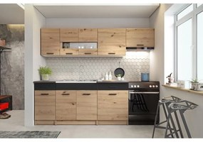 Set Mobila Bucatarie ALINA 240cm Stejar Artizanal/Negru Mat