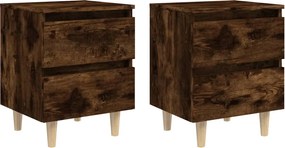 vidaXL Noptiere picioare lemn masiv 2 buc. stejar fumuriu 40x35x50 cm