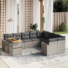 3271480 vidaXL Set mobilier de grădină cu perne, 10 piese, gri, poliratan