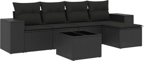vidaXL Set mobilier de grădină cu perne, 6 piese, negru, poliratan