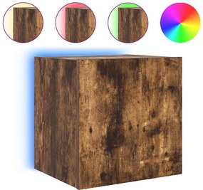 vidaXL Comodă TV de perete cu lumini LED, stejar fumuriu, 40,5x35x40cm