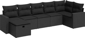 vidaXL Set canapele de grădină cu perne, 7 piese, negru, poliratan