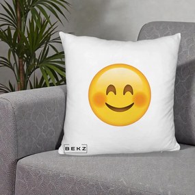 Perna Decorativa Emoji Fericit Roscat, 40x40 cm, Alb Pufos, Husa Detasabila, Perna Inclusa, BEKZ®