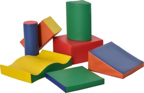 HOMCOM Set de 7 Blocuri de Construcție Moi pentru Copii, Joc Educativ pentru Copii 1-3 Ani, 40x40x20 cm, Multicolor | Aosom Romania