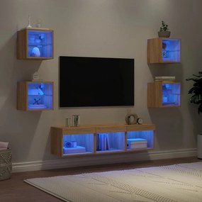 3216585 vidaXL Unități de perete TV cu LED-uri, 7 piese, stejar sonoma, lemn