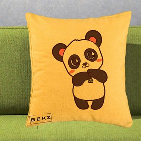 Perna Personalizata Panda Kawaii cu Bambus, 40x40 cm, Galben, Husa Detasabila, Perna Inclusa, BEKZ®