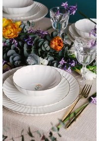 Set veselă 27 piese, porțelan, alb/auriu