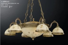 Candelabru cu 6 brate din alama cu sticla decorata design italian 6208