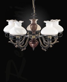 Candelabru cu 5 brate design italian din alama cu lemn 2810