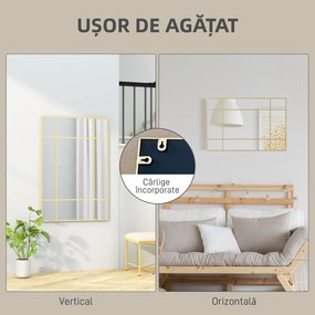 Homcom Oglinda Perete – Dreptunghiulara cu Cadru Metalic Stil Fereastra | Aosom Romania