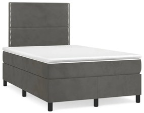 vidaXL Pat cu arcuri, saltea și LED, gri închis, 120x190 cm, catifea