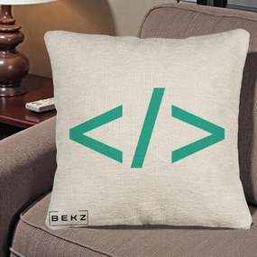 Perna Personalizata Cod HTML Turcoaz, 40x40 cm, Bej Canapea, Husa Detasabila, Perna Inclusa, BEKZ®