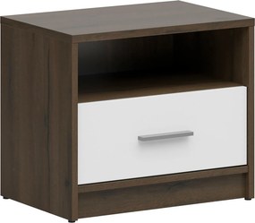 Noptiera NEPO PLUS, stejar inchis/alb, PAL laminat 50x34x43 cm