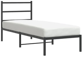 Cadru de pat metalic cu tablie, negru, 80x200 cm