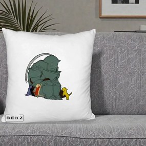Perna Personalizata Fullmetal Alchemist Alphonse cu Pisici, 40x40 cm, Alb Pufos, Husa Detasabila, Perna Inclusa, BEKZ®