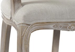 Scaun cu brațe dining Louis XV din lemn sculptat tapițat cu stofă bej, 57×57×94 cm, „Versailles"