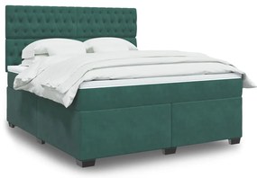 vidaXL Pat box spring cu saltea, verde închis, 180x200 cm, catifea