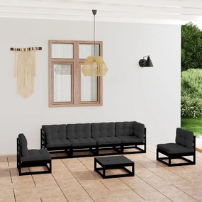 Set mobilier gradina cu perne, 7 piese, lemn masiv pin Negru, 1, Da