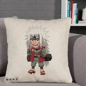 Perna Personalizata Naruto Jiraiya Sensei Chibi, 40x40 cm, Bej Canapea, Husa Detasabila, Perna Inclusa, BEKZ®