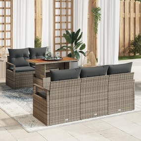vidaXL Set canapea pentru grădină cu 6 piese și perne gri din polyratan acacia