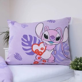 Lenjerie de pat pentru copii mov din bumbac pentru pat de o persoană 140x200 cm Lilo and Stitch "Kiss" – Jerry Fabrics