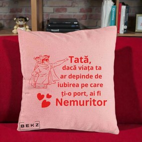 Cadou pentru Tata - Perna Personalizata Tata Nemuritor cu Fetita, 40x40 cm, Roz, Husa Detasabila, Perna Inclusa, BEKZ®