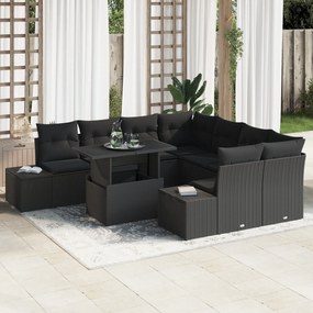 vidaXL Set de canapele pentru grădină 9 pcs Negru 100 x 55 x 73 cm