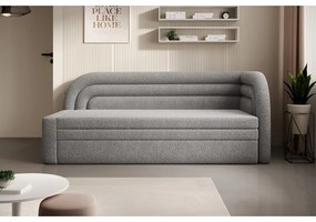 Canapea gri extensibilă/cu spațiu de depozitare cu tapițerie din țesătură bouclé cu colț pe partea dreaptă 223 cm Fabillo – ELTAP