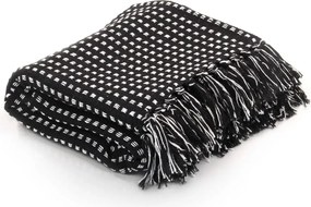 vidaXL Pătură decorativă cu pătrățele, bumbac, 125 x 150 cm, negru