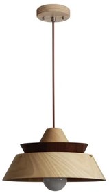 Lustră suspendată pe cablu din lemn masiv, 1xE27/60W/230V, Ø 33 cm, stejar/nuc/lemn de cauciuc
