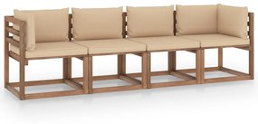 Canapea gradina din paleti, 4 locuri, cu perne, lemn pin tratat Bej, 4 locuri, 1