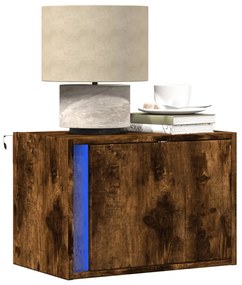vidaXL Noptiere montate pe perete cu lumini LED, 2 buc.,stejar fumuriu