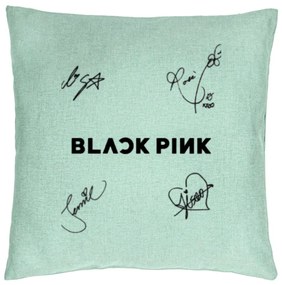 Perna Decorativa BlackPink cu Semnaturi, Model 2, 40x40 cm, Verde Menta, Husa Detasabila, Burduf