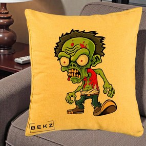 Perna Decorativa Zombie Halloween, 40x40 cm, Galben, Husa Detasabila, Perna Inclusa, BEKZ®