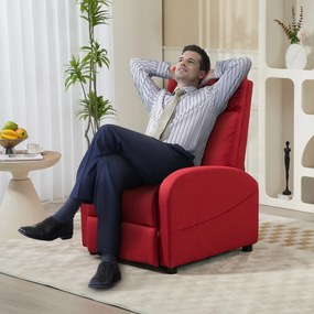 HOMCOM Fotoliu Rabatabil Manual cu Suport pentru Picioare din Material Textil cu Efect de In, 69x85x100 cm, Roșu Vin | Aosom Romania