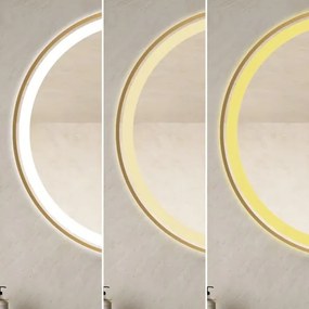 Oglindă Baie LED și Dezaburire Elit's Premium cu Senzor Touch, Lumina Rece, Caldă și Neutră, 70cm,rama Rose Gold