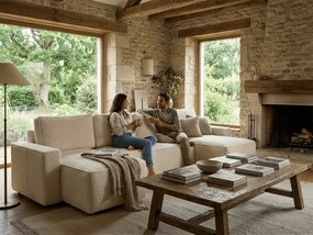 Canapea extensibila in forma de U SMART BOUCLE, crem, 303x140 cm