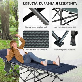 Pat pliabil de camping Outsunny, cu saltea, perna si husa de transport, 188x64.5x53cm, albastru | Aosom Romania
