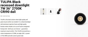 Spot LED incastrabil TULIPA Black recessed downlight 7W 36° 2700K CRI90 dali