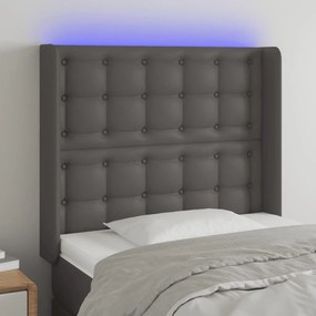 Tablie de pat cu LED, gri , 93x16x118 128 cm, piele ecologica 1, Gri, 93 x 16 x 118 128 cm