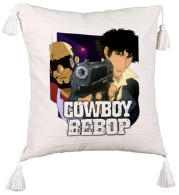 Perna Decorativa cu Franjuri cu Cowboy Bebop 3, 45x45 cm, Ecru, Cu fermoar