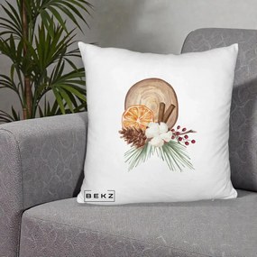 Perna Decorativa Aranjament de Craciun Nordic, 40x40 cm, Alb Pufos, Husa Detasabila, Perna Inclusa, BEKZ®
